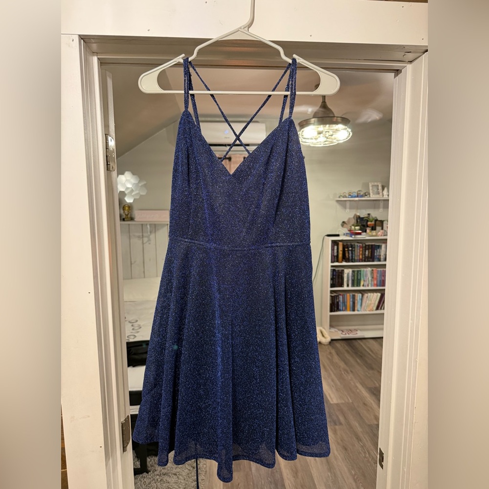 Lulu's Midnight Blue Glitter Homecoming Dress